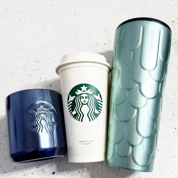 Starbucks 3 Pc Bundle 24oz Green Tumbler Blue Mug Reusable Cup - Picture 4 of 10